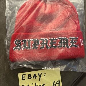 Supreme New Era old English Red Beanie